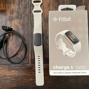 Fitbit Charge 5 fitness health tracker watch - like new gold tone, beige band